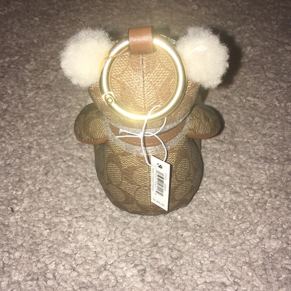 Coach New York Signature Teddy Bear Bag Charm Keychain FOB new tan F77676 - Picture 4 of 9